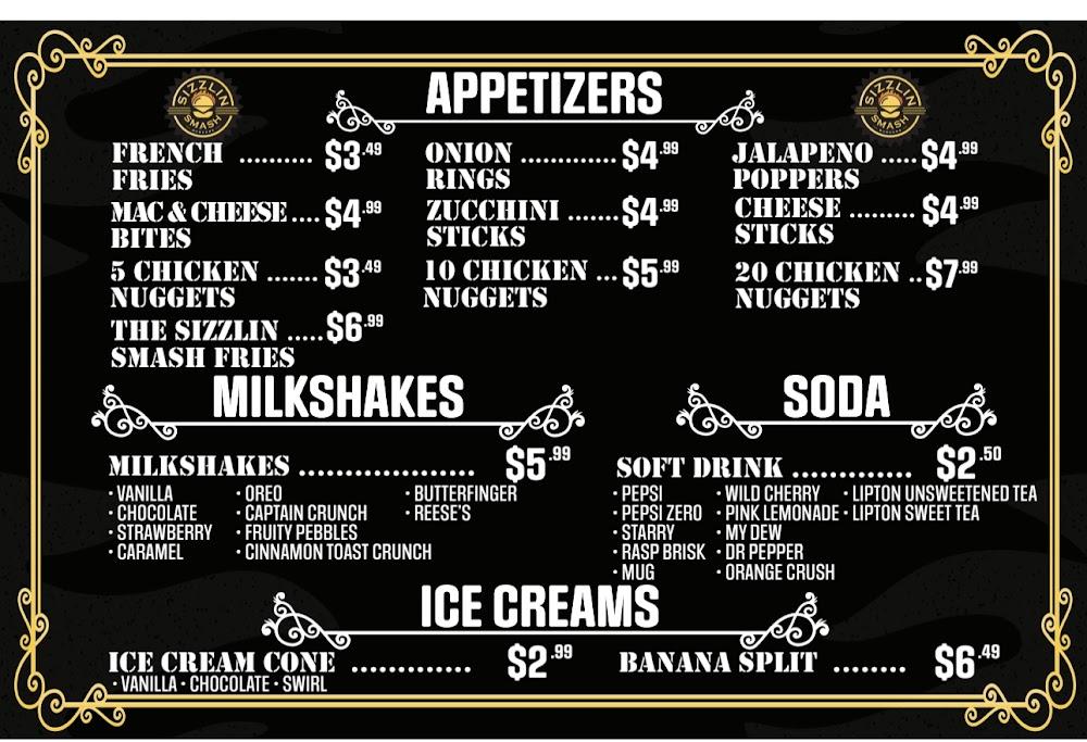Sizzlin Smash Burgers Menu image 1